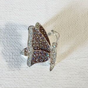 Carolee Butterfly Broach Pin Rhinestone Silver Tone Signed Vintage 1”X1”